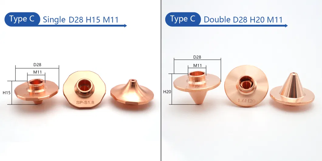 Laser Nozzle Diameter 28mm H15 Single Double Layer Chrome Plated Caliber 0.8-5.0 OEM Precitec for CNC Fiber Laser Cutting Heads