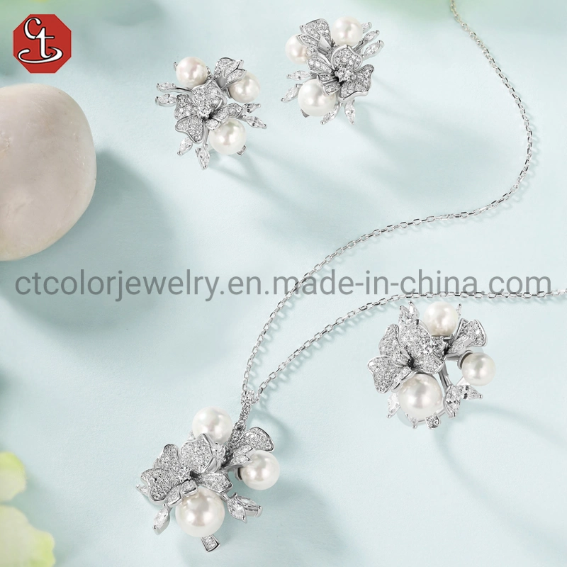 Fashion Jewellery Flower Pearl Women 925 Silver Rings Jewelry