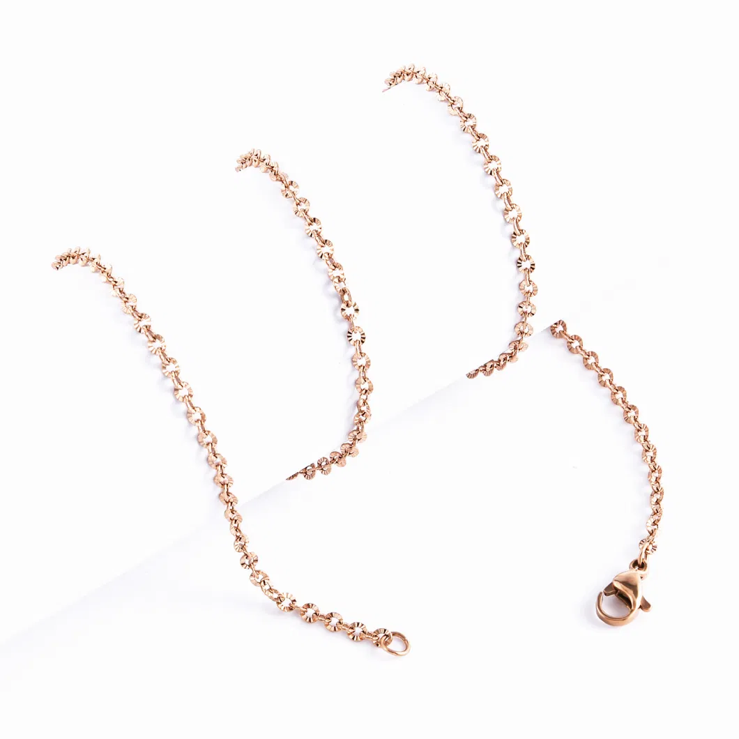 Hot Sell Stainless Steel Cable Chain Necklace with Flower Embossed Gold Plated Finished Chain Making