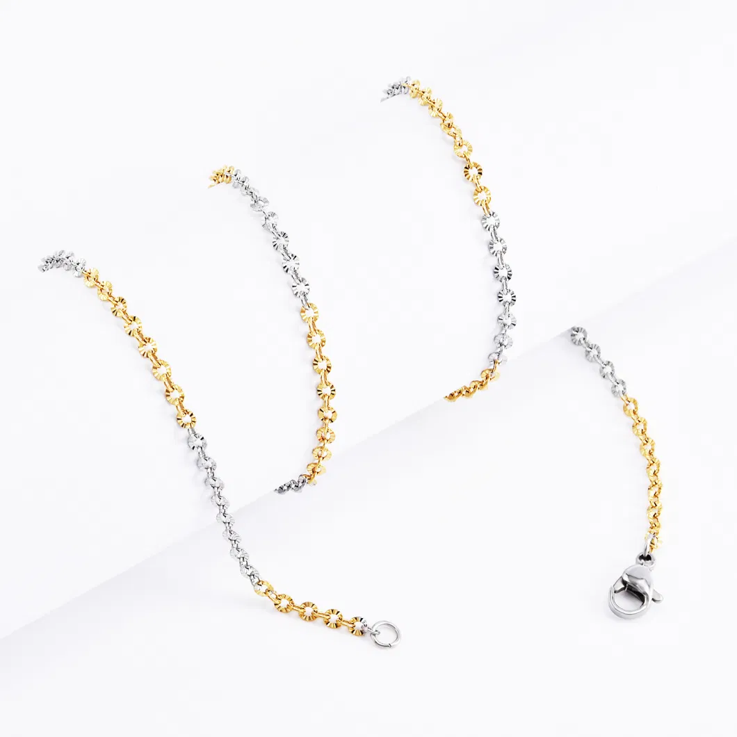 Wholesale Stainless Steel Cable Chain Necklace Jewelry with Flower Embossed Gold Plated Finished Chain Making