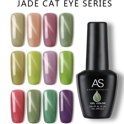 Lindas 12 joias de jade cor LED esmalte de olho de gato esmalte de gel de três etapas