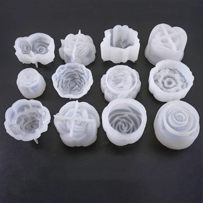 12 PCS 3D Flor Rosa Molde de Silicone Resina DIY Molde Artesanal Ferramentas de Fabricação de Jóias Moldes de Fundição Epóxi